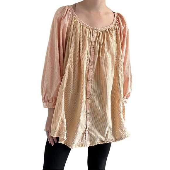Free People Tunic Shirt Striped Lagenlook Artsy Oversized Boho Casual Size Small - Picture 1 of 8